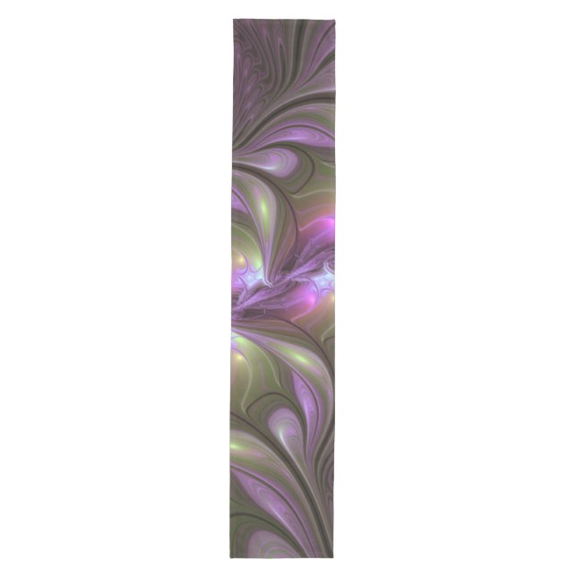 Colourful Abstract Violet Purple Khaki Fractal Art Medium Table Runner (Front)