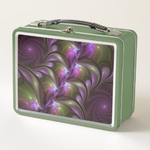 Colourful Abstract Violet Purple Khaki Fractal Art Metal Lunch Box