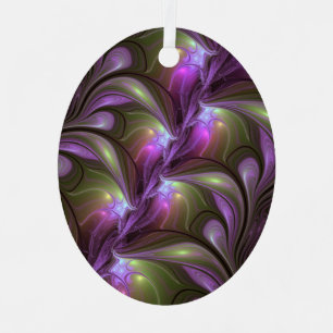 Colourful Abstract Violet Purple Khaki Fractal Art Metal Ornament