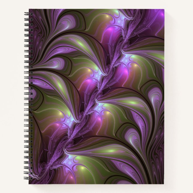 Colourful Abstract Violet Purple Khaki Fractal Art Notebook (Front)