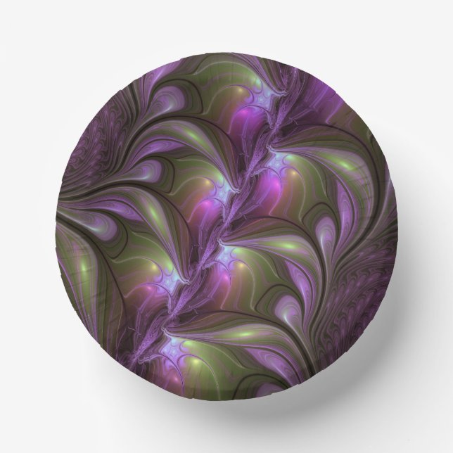 Colourful Abstract Violet Purple Khaki Fractal Art Paper Plate (Front)