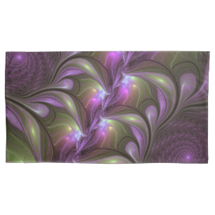 Colourful Abstract Violet Purple Khaki Fractal Art Pillowcase
