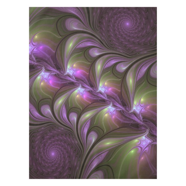 Colourful Abstract Violet Purple Khaki Fractal Art Tablecloth (Front)