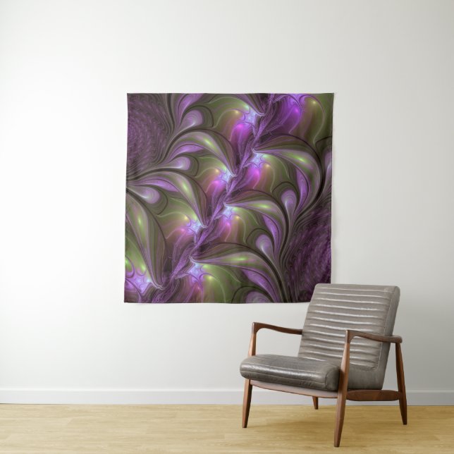 Colourful Abstract Violet Purple Khaki Fractal Art Tapestry (In Situ (Horizontal))
