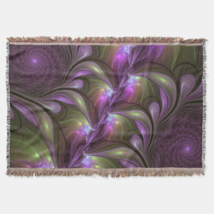 Colourful Abstract Violet Purple Khaki Fractal Art Throw Blanket