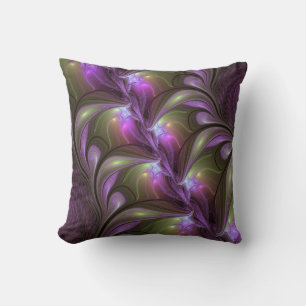 Colourful Abstract Violet Purple Khaki Fractal Art Throw Pillow