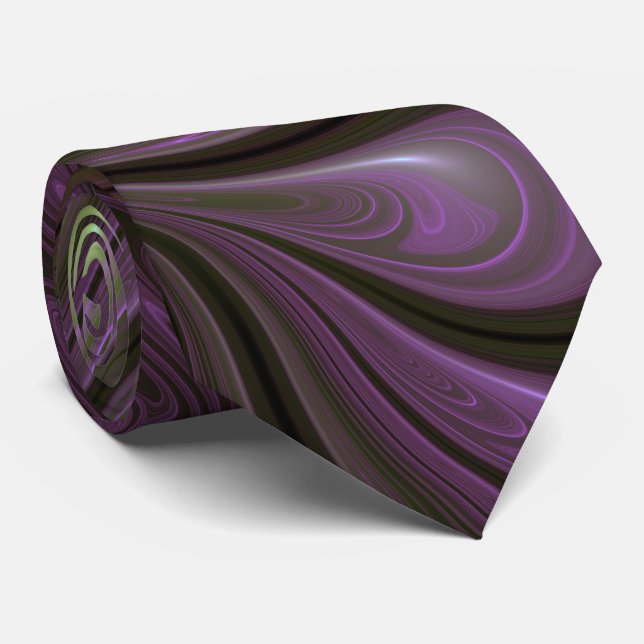 Colourful Abstract Violet Purple Khaki Fractal Art Tie (Rolled)