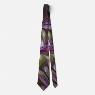 Colourful Abstract Violet Purple Khaki Fractal Art Tie
