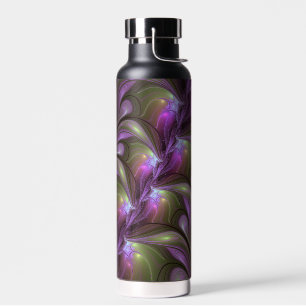 Colourful Abstract Violet Purple Khaki Fractal Art Water Bottle