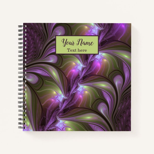 Colourful Abstract Violet Purple Khaki Fractal Nam Notebook (Front)