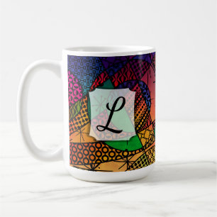 Colourful Abstract w/ Textures, Patterns & Monogra Coffee Mug