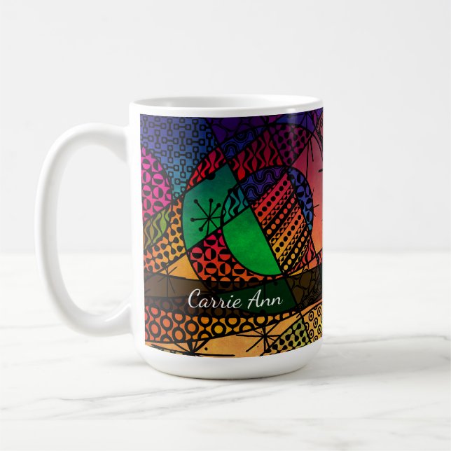 Colourful Abstract w/ Textures, Patterns & Name Coffee Mug (Left)