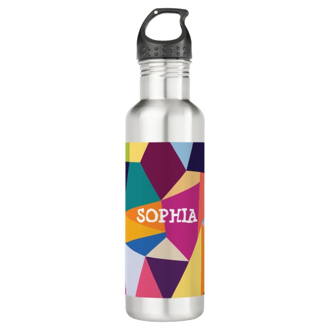 Colourful Abstract Water Bottle with Name (Front)