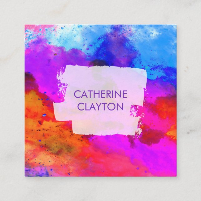 Colourful Abstract Watercolor Art Square Business  Square Business Card (Front)