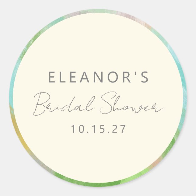 Colourful Abstract Watercolor Bridal Shower Custom Classic Round Sticker (Front)