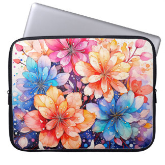 Colourful Abstract Watercolor Flower Art Laptop Sleeve