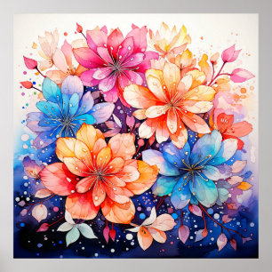 Colourful Abstract Watercolor Flower Art Poster