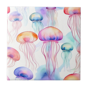 Colourful abstract watercolor jellyfish tile