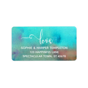 Colourful Abstract Watercolor, Love Typography Label