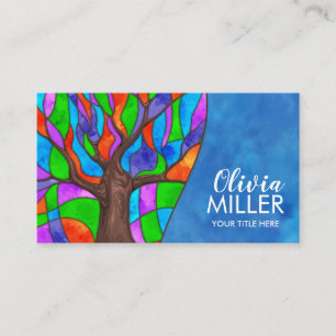 Colourful Abstract Watercolor Mosaic Tree Business Card