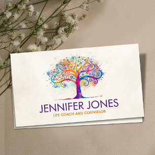 Colourful Abstract Watercolor Tree Business Card