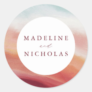 Colourful Abstract Watercolor Wedding Classic Round Sticker