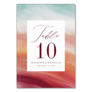Colourful Abstract Watercolor Wedding Table Number
