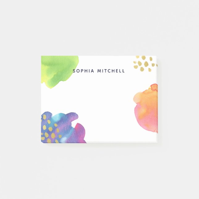 Colourful Abstract Watercolor with Gold Post-it Notes (Front)