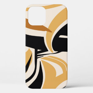 Colourful abstract wave pattern on beige. Vintage iPhone 12 Case