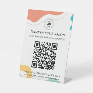 Colourful Abstract Wave QR Code Salon Services Sig Pedestal Sign