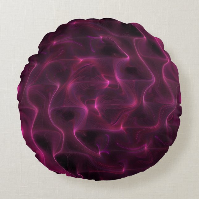 Colourful Abstract Waves Black Background Round Pillow (Front)