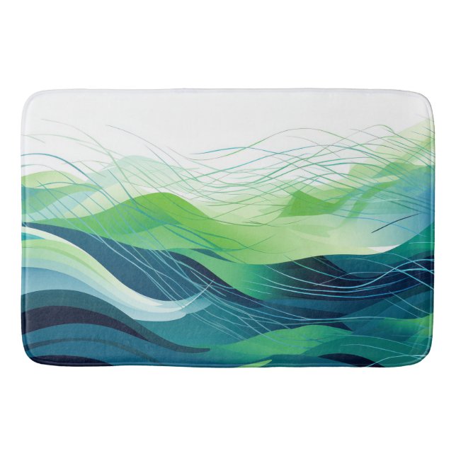 Colourful abstract waves design bath mat (Front)