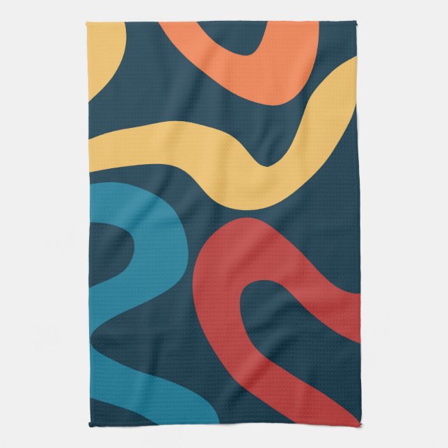 Colourful abstract waves kitchen towel (Vertical)