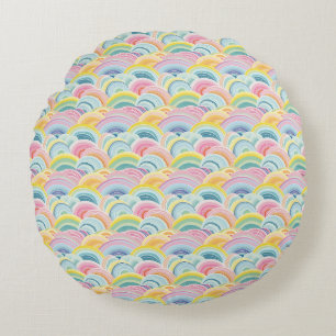 Colourful Abstract Waves Round Pillow