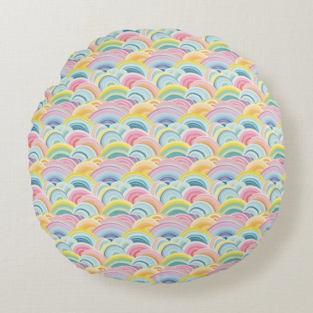 Colourful Abstract Waves Round Pillow (Front)