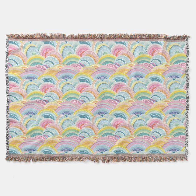 Colourful Abstract Waves Throw Blanket (Front)