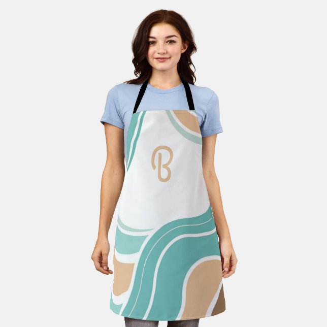 Colourful abstract wavy blue orange brown apron (Worn)