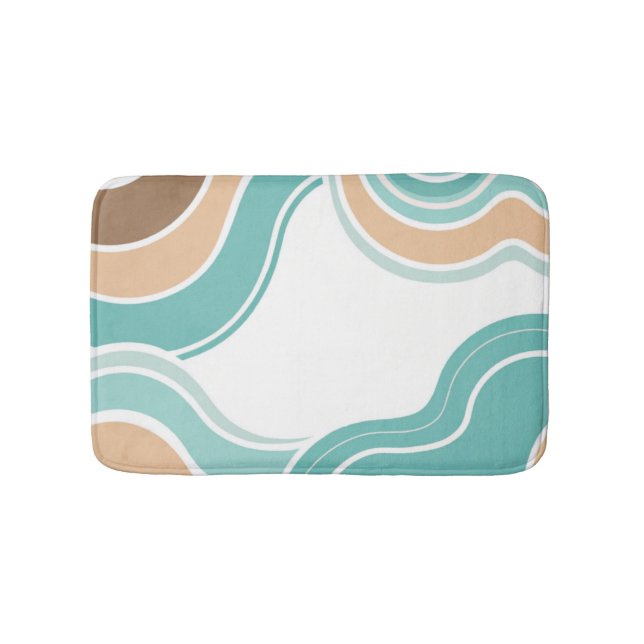 Colourful abstract wavy blue orange brown bath mat (Front)