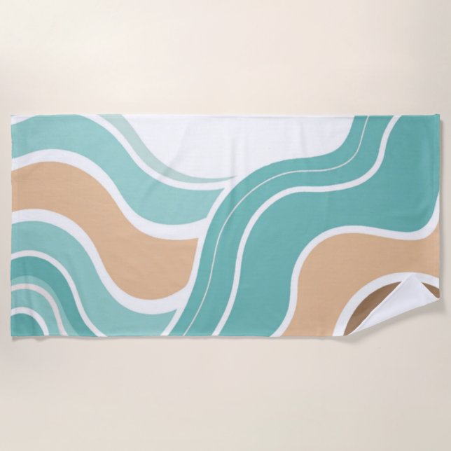 Colourful abstract wavy blue orange brown beach towel (Front)