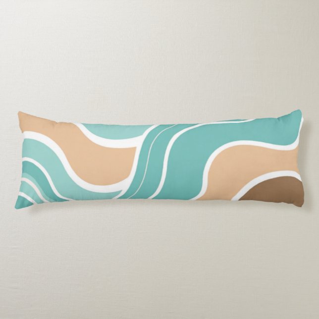 Colourful abstract wavy blue orange brown body pillow (Front)