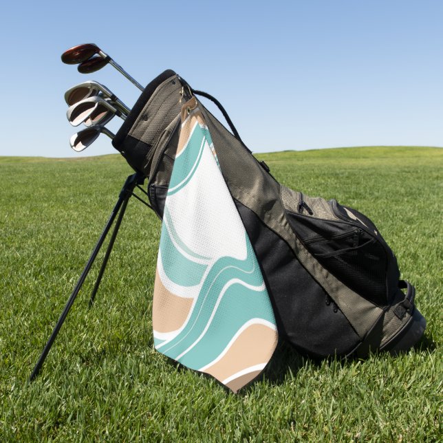 Colourful abstract wavy blue orange brown golf towel (Green)
