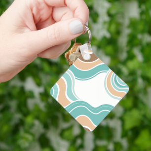 Colourful abstract wavy blue orange brown keychain