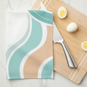Colourful abstract wavy blue orange brown kitchen towel