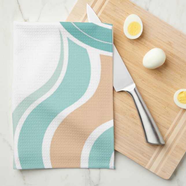 Colourful abstract wavy blue orange brown kitchen towel (Quarter Fold)