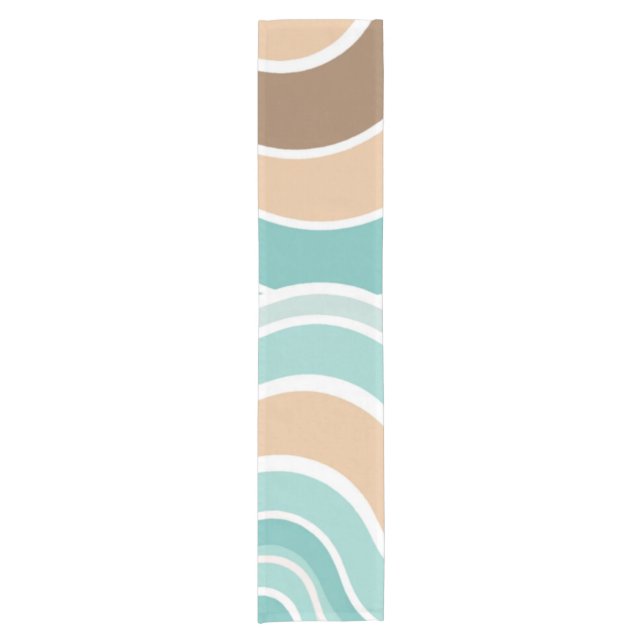 Colourful abstract wavy blue orange brown short table runner (Front)