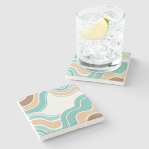 Colourful abstract wavy blue orange brown stone coaster