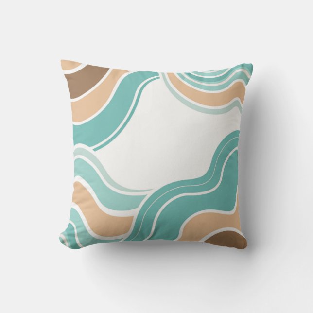 Colourful abstract wavy blue orange brown throw pillow (Front)