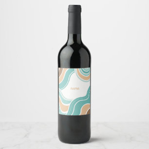 Colourful abstract wavy blue orange brown wine label