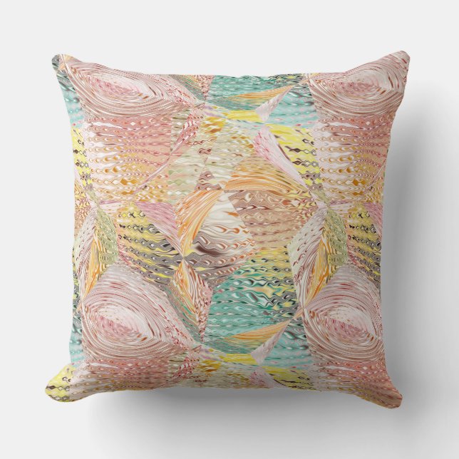 Colourful Abstract Wavy Geometric Pattern Throw Pillow (Front)