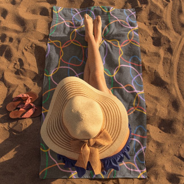 Colourful Abstract Wavy Lines Pattern Beach Towel (Creator Uploaded)